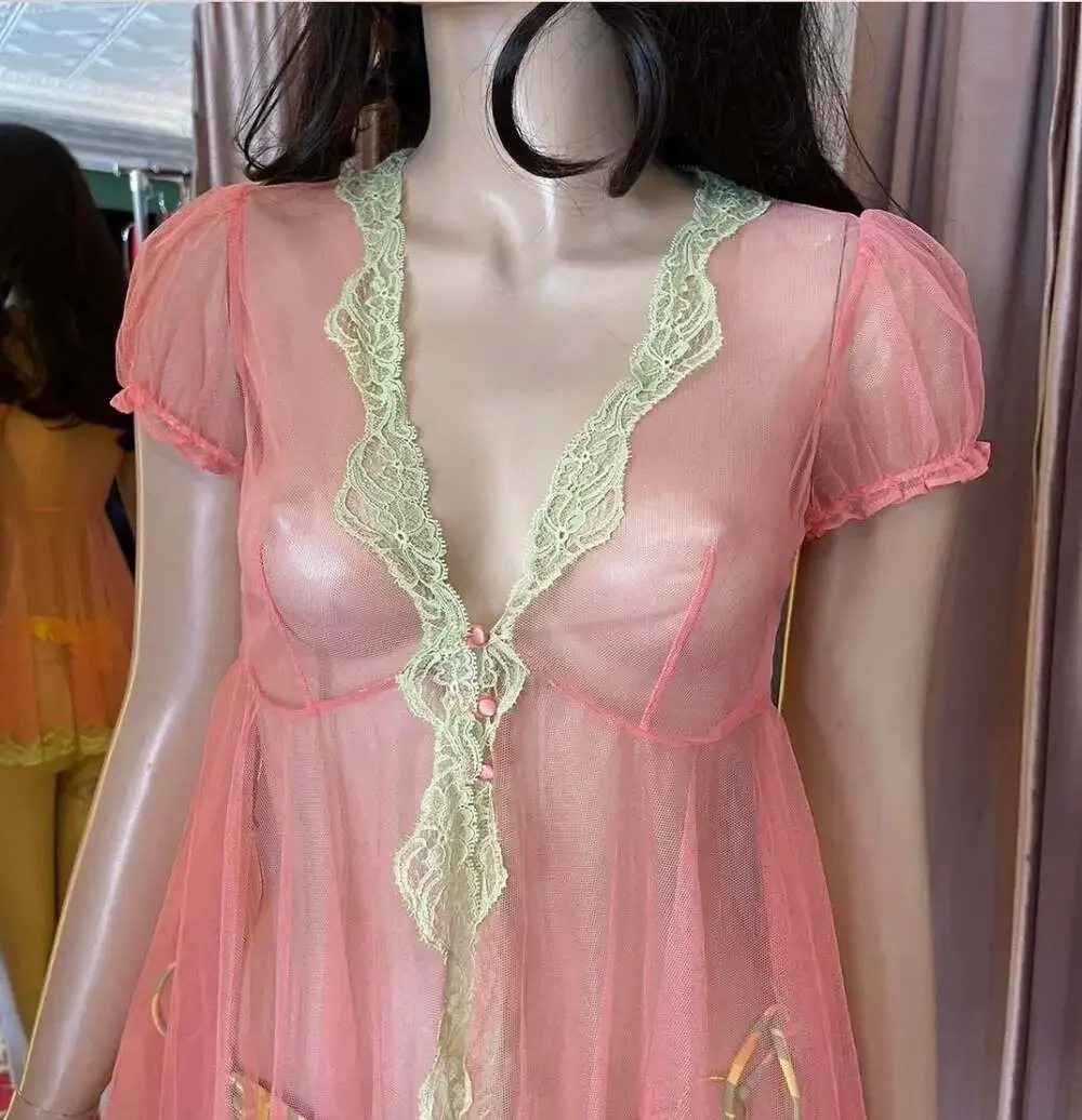 Agent Provocateur Heidi Top Melon/Mint Sheer Lace Babydoll - Picture 3 of 5